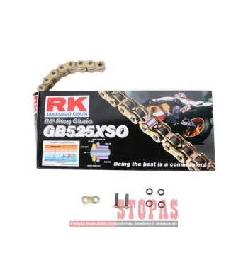 Rk Grandinė XSO 122 CLIP & RIVET LINK 525 X-RING PERFORMANCE REPLACEMENT DRIVE CHAIN / GOLD|BLACK / CARBON ALLOY