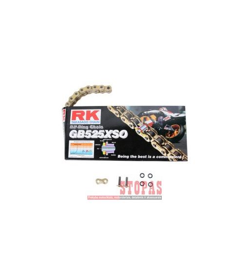 Rk Grandinė XSO 122 CLIP & RIVET LINK 525 X-RING PERFORMANCE REPLACEMENT DRIVE CHAIN / GOLD|BLACK / CARBON ALLOY
