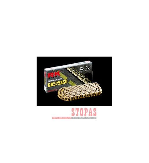 Rk Grandinė XSO 118 CLIP & RIVET LINK 525 X-RING REPLACEMENT DRIVE CHAIN / GOLD|BLACK / CARBON ALLOY STEEL