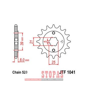 JT SPROCKETS ŽVAIGŽDĖ 14 TEETH 520 PITCH NATURAL CHROMOLY STEEL ALLOY