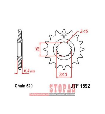 JT SPROCKETS ŽVAIGŽDĖ 16 TEETH 520 PITCH NATURAL SCM420 CHROMOLY STEEL ALLOY