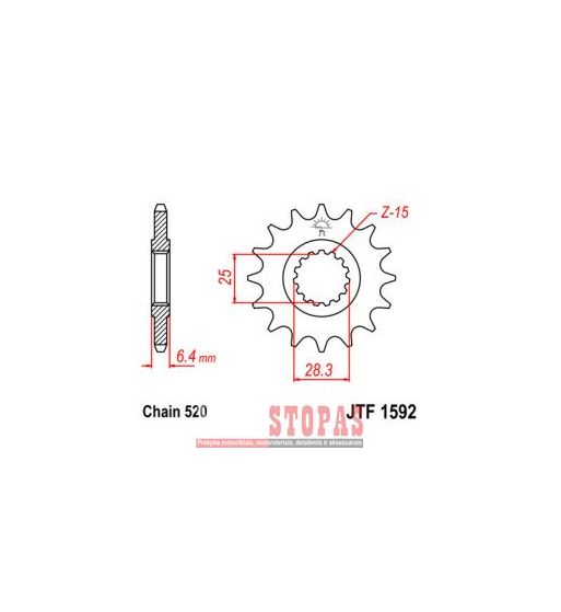 JT SPROCKETS ŽVAIGŽDĖ 16 TEETH 520 PITCH NATURAL SCM420 CHROMOLY STEEL ALLOY