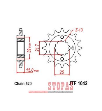 JT SPROCKETS ŽVAIGŽDĖ 15 TEETH 520 PITCH NATURAL SCM420 CHROMOLY STEEL ALLOY
