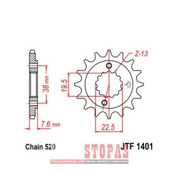 JT SPROCKETS ŽVAIGŽDĖ 16 TEETH 520 PITCH NATURAL SCM420 CHROMOLY STEEL ALLOY