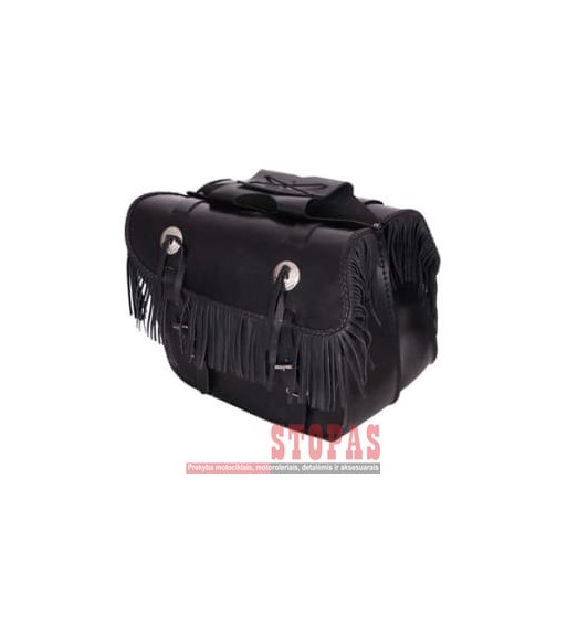 Leather side bags FRINGES ADRENALINE, colour black (25 l)